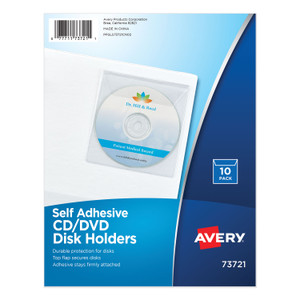 Avery Self-Adhesive Media Pockets, 1 Disc Capacity, Clear, 10/Pack (AVE73721) View Product Image