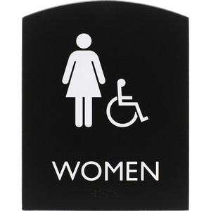 Lorell Arched Women's Handicap Restroom Sign - Print/Message "Women" - 6.8" Width x 8.5" Height - Rectangular Shape - Surface-mountable - Easy Readability, Braille Product Image 