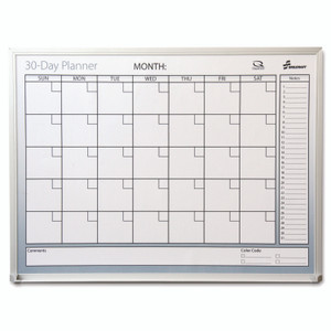 AbilityOne 7520012239896, SKILCRAFT Dry Erase 30-Day Planner, Planning/Scheduling Calendar, 36 x 24, White Surface, Satin Aluminum Frame View Product Image