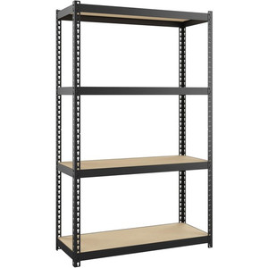 Lorell Narrow Riveted Shelving - 4 Shelf(ves) - 48" Height x 30" Width x 12" Depth - 28% Recycled - Black - Steel Product Image 