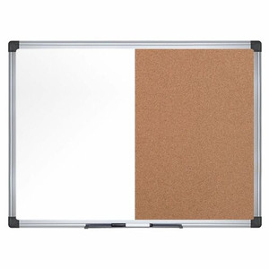 MasterVision Maya Series Dry-Erase Combo Board - 0.50" Board Height x 48" Board Width x 72" Board Depth - Natural Cork, Melamine Surface - Self-healing, Resilient, Easy to Clean, Dry Erase Surface, Durable - Silver Aluminum Frame - 1 Each Product Image 