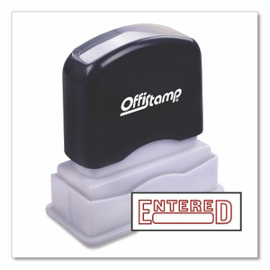 Offistamp Pre-Inked Message Stamp with Blank Date Box, ENTERED, 1.63" x 0.38", Red Ink View Product Image