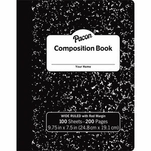 Pacon Composition Book - 100 Sheets - 200 Pages - Wide Ruled Front Ruling - 0.37" Ruled - Red Margin Product Image 