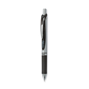 Pentel EnerGel RTX Gel Pen, Retractable, Extra-Fine 0.3 mm, Black Ink, Black/Silver Barrel, Dozen (PENBLN73A) View Product Image