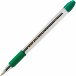 Pentel R.S.V.P. Ballpoint Stick Pens - 1 mm Medium Pen Point - Refillable - Green Ink - Clear Barrel - Stainless Steel Tip Product Image 