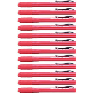 Pentel Rubber Grip Clic Eraser - Red Barrel - Pen - Refillable - 12 / Box Product Image 