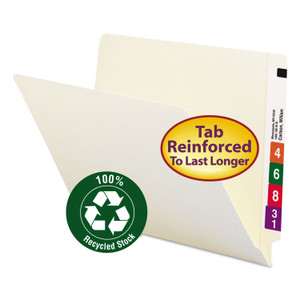 Smead 100% Recycled Manila End Tab Folders, Straight Tabs, Letter Size, 0.75" Expansion, Manila, 100/Box View Product Image