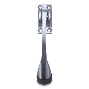 Tell Hinged Kick-Down Door Stop with Rectangular Four-Point Mounting Plate, 0.75" Wide Door Mount, 4.25 Long Stopper, Satin Chrome View Product Image