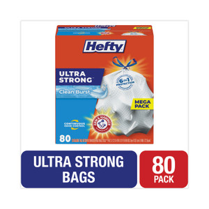 Hefty Extra Heavy-Duty Ultra Strong Scented Tall Kitchen Bags, Drawstring, 13 gal, Clean Burst, 23.75" x 24.88", White, 80/Box View Product Image