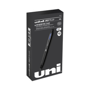 uniball 207 Plus+ Gel Pen, Retractable, Medium 0.7 mm, Blue Ink, Black Barrel, Dozen View Product Image