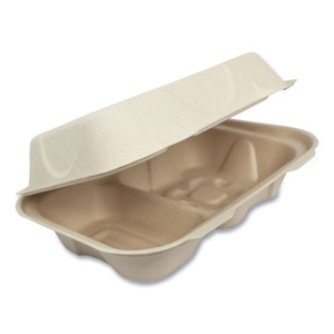 World Centric Fiber Hinged Hoagie Box Containers, 2-Compartment, 9 x 6 x 3, Natural, Paper, 500/Carton (WORTOSCU34D) View Product Image