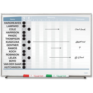 Quartet Matrix 15-employee In/Out Board - 16" Board Height x 23" Board Width - White Natural Cork Surface - Magnetic, Durable - Silver Frame Product Image 