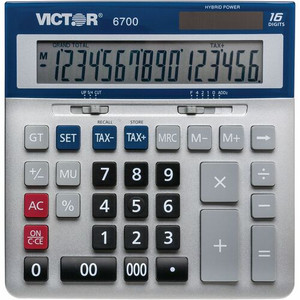Victor 16-Digit Desktop Calculator - Extra Large Display, Angled Display, 3-Key Memory, Automatic Power Down, Dual Power, Battery Backup, Independent Memory - 16 Digits - LCD - Battery/Solar Powered - 1.6" Height x 7.3" Width x 7.5" Depth Product Image 