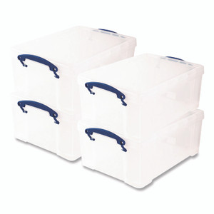 Really Useful Box Snap-Lid Storage Bin, 2.37 gal, 10.25" x 14.5" x 6.25", Clear/Blue, 4/Pack View Product Image