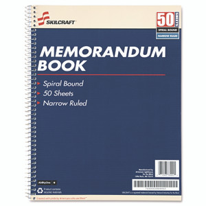 AbilityOne 7530002866952, SKILCRAFT Spiralbound Memorandum Book, Medium/College Rule, Blue/White Cover, (50) 11 x 8.5 Sheets, 12/Pack View Product Image