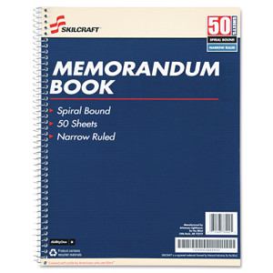 AbilityOne 7530002866952 SKILCRAFT Spiralbound Memorandum Book, Medium/College Rule, Blue/White Cover, (50) 11 x 8.5 Sheets, 12/Pack View Product Image