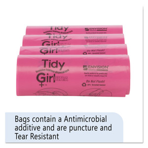 Tidy Girl Feminine Hygiene Sanitary Disposal Bags, 4" x 10", Pink/Black, 150 Bags/Roll, 4 Rolls/Carton (STOTGUF) View Product Image