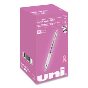 uniball 207 Office Pack Gel Pen, Retractable, Medium 0.7 mm, Black Ink, Pink/Translucent White Barrel, 36/Pack (UBC2003896) View Product Image
