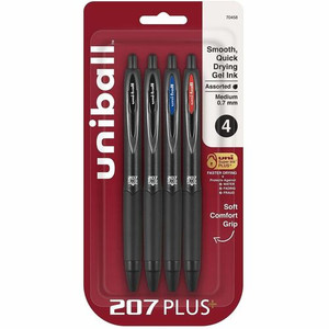 uniball™ 207 Plus+ Gel Pen - 0.7 mm Medium Pen Point - Retractable - Assorted Ink - Gel-based, Nanofiber Ink - Black Metal Barrel Product Image 