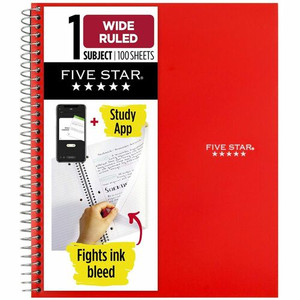 Five Star Wirebound 1-subject Notebook - Ring x 8" Width x 10.5" Length - Bend Resistant, Crack Resistant Product Image 