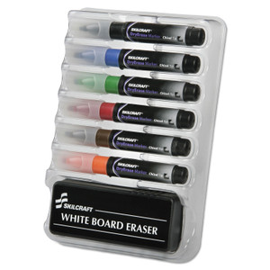 AbilityOne 7520013527321 SKILCRAFT 6-Marker Dry Erase Kit, Broad Chisel Tip, Assorted Colors, 6/Set (NSN3527321) View Product Image