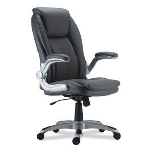 ALERA LEITHEN BONDED LEATHER MIDBACK CHAIR, SUPPORTS UP TO 275 LB, GRAY SEAT/BACK, SILVER BASE (ALELT4219) View Product Image