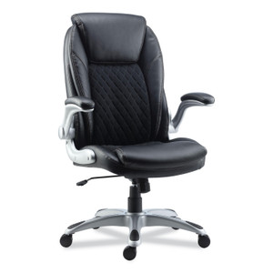 Alera Leithen Bonded Leather Midback Chair, Supports Up to 275 lb, Black Seat/Back, Silver Base View Product Image