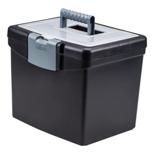 Storex Portable File Box with Large Organizer Lid, Letter Files, 13.25" x 10.88" x 11", Black View Product Image