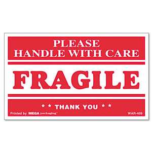 Universal Printed Message Self-Adhesive Shipping Labels, FRAGILE Handle with Care, 3 x 5, Red/Clear, 500/Roll (UNV308383) View Product Image