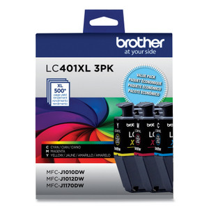 Brother LC401XL3PKS High-Yield Ink, 500 Page-Yield, Cyan/Magenta/Yellow, 3/Pack View Product Image