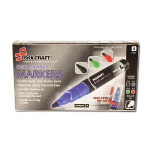 AbilityOne 7520013837950 SKILCRAFT Dry Erase Marker, Medium Bullet Tip, Assorted Colors, 4/Set (NSN3837950) View Product Image