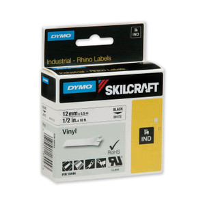 AbilityOne 7530016871404 Dymo/SKILCRAFT Industrial Rhino Thermal Vinyl Label Tape Cassettes, 0.5" x 18 ft, Black on White (NSN6871404) View Product Image