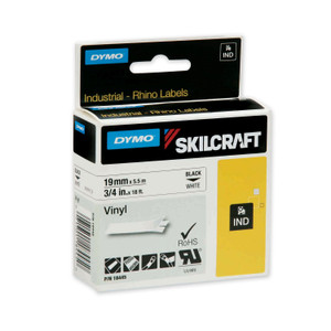 AbilityOne 7530016871405 Dymo/SKILCRAFT Industrial Rhino Thermal Vinyl Label Tape Cassettes, 0.75" x 18 ft, Black on White (NSN6871405) View Product Image