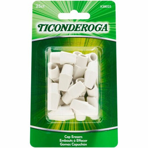 Ticonderoga Pencil Cap Erasers - White - Wedge - Vinyl - 25 / Pack Product Image 