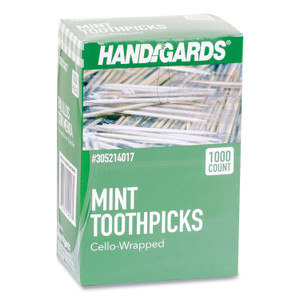 Handgards Individually Wrapped Round Wood Mint Toothpicks, 4", Natural, 1,000/Box, 12 Boxes/Carton View Product Image