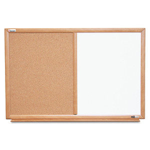 AbilityOne 7110015680401 SKILCRAFT Quartet Combination Board, 36 x 24, Tan/White Surface, Oak Wood Frame (NSN5680401) View Product Image
