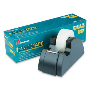 AbilityOne 7510015806224 SKILCRAFT Desktop Tape Dispenser with 10 Matte Rolls of Tape, 1" Core, Plastic, Black (NSN5806224) View Product Image