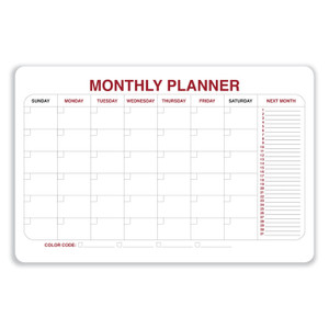 Ghent Monthly Planner Whiteboard with Radius Corners, 36 x 24, White/Red/Black Surface, Ships in 7-10 Business Days (GHE984515) View Product Image