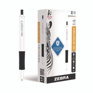 Zebra Sarasa Dry X1+ Gel Pen, Retractable, Medium 0.7 mm, Black Ink, White/Black Barrel, 12/Pack View Product Image