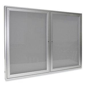 Ghent 2 Door Enclosed Vinyl Bulletin Board with Satin Aluminum Frame, 60 x 48, Silver Surface, Ships in 7-10 Business Days (GHEPA24860VX193) View Product Image