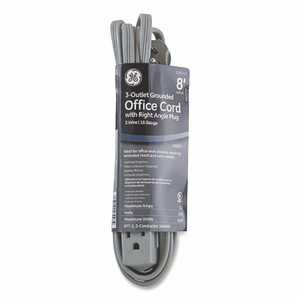 GE Power Strip, 3 Outlets, 8 ft Cord, Gray View Product Image