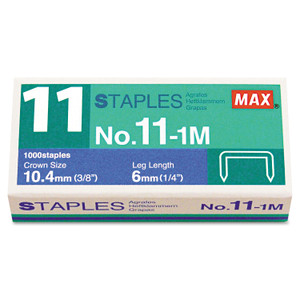 MAX No. 11 Mini Staples, 0.25" Leg, 0.38" Crown, Steel, 1,000/Box (MXBNO111M) View Product Image