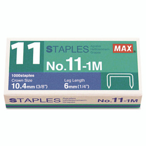 MAX No. 11 Mini Staples, 0.25" Leg, 0.38" Crown, Steel, 1,000/Box View Product Image