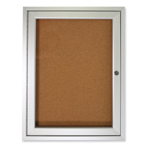 Ghent 1 Door Enclosed Natural Cork Bulletin Board with Satin Aluminum Frame, 18 x 24, Tan Surface, Ships in 7-10 Business Days (GHEPA12418K) View Product Image