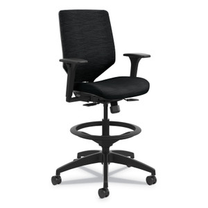 HON Solve Series Upholstered Back Task Stool, Supports Up to 300 lb, 23" to 33" Seat Height, Ink Seat/Back, Black Base View Product Image