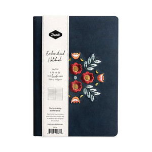 Denik Embroidered Vegan-Suede Layflat Hardbound Journal, Evelyn's Floral Bouquet, College Rule, Dark Blue Cover, 8 x 5.5, 72 Sheets View Product Image