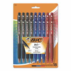 BIC BU3 Ballpoint Pen, Retractable, Medium 1 mm, Assorted Ink and Barrel Colors, 18/Pack View Product Image