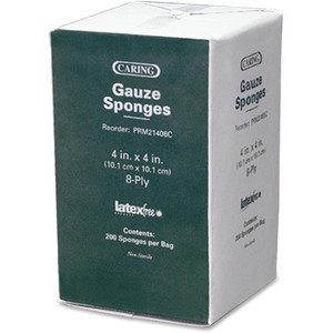 Caring Non-sterile Cotton Gauze Sponges - 8 Ply - 4" Width x 4" Length Product Image 