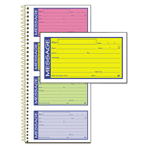 Adams Wirebound Telephone Book with Multicolored Messages, Two-Part Carbonless, 4.75 x 2.75, 4 Forms/Sheet, 200 Forms Total View Product Image