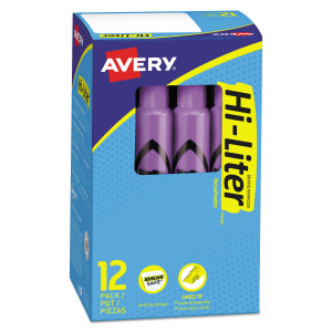 Avery HI-LITER Desk-Style Highlighters, Fluorescent Purple Ink, Chisel Tip, Purple/Black Barrel, Dozen (AVE24060) View Product Image